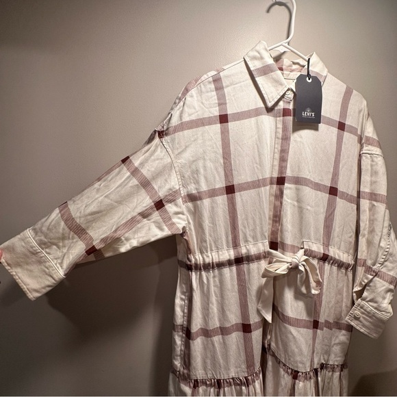 NWT Levi's Made&Crafted WINTER KAFTAN OffWhite Cherry Plaid Heavy Tiered Lined S - Picture 4 of 16